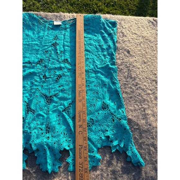 Blue Sky Handcrafted Bali 2Pc Turquoise Embroidered Lace Top Maxi Skirt Set Vtg - Picture 9 of 11